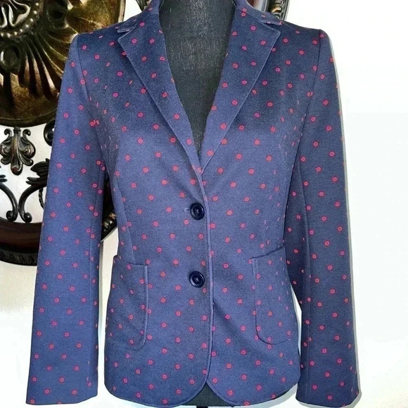 Talbots Navy Blue Blazer with Red Polka Dots NWOT Size 8P - Picture 12 of 14